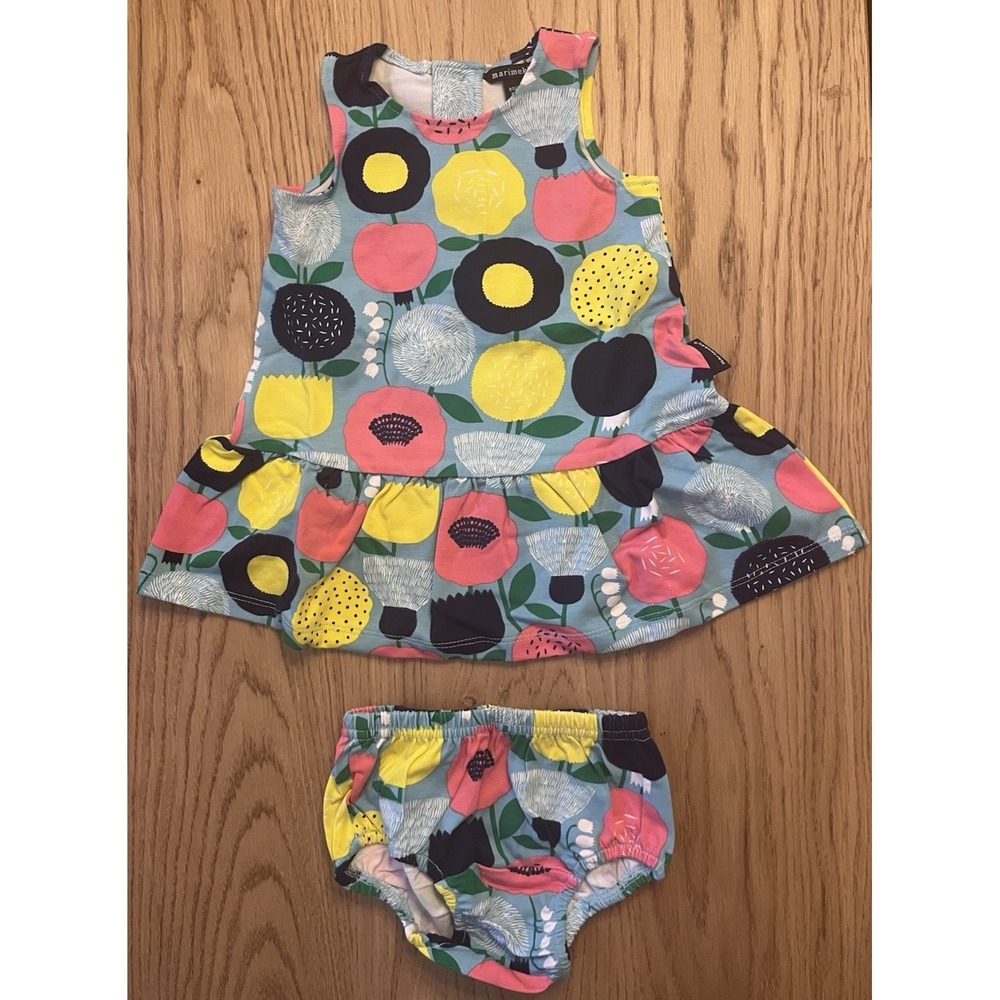 Marimekko NWOT Girls Dress With Bloomers In Classic Finnish Print‎ 12M Mod